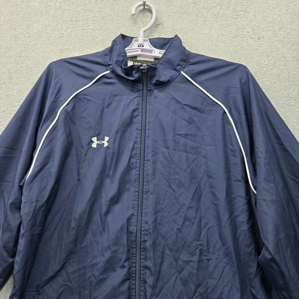 Under Armour Men Activewear Jacket L Blue Track Loose Logo Full Zip Mock Neck